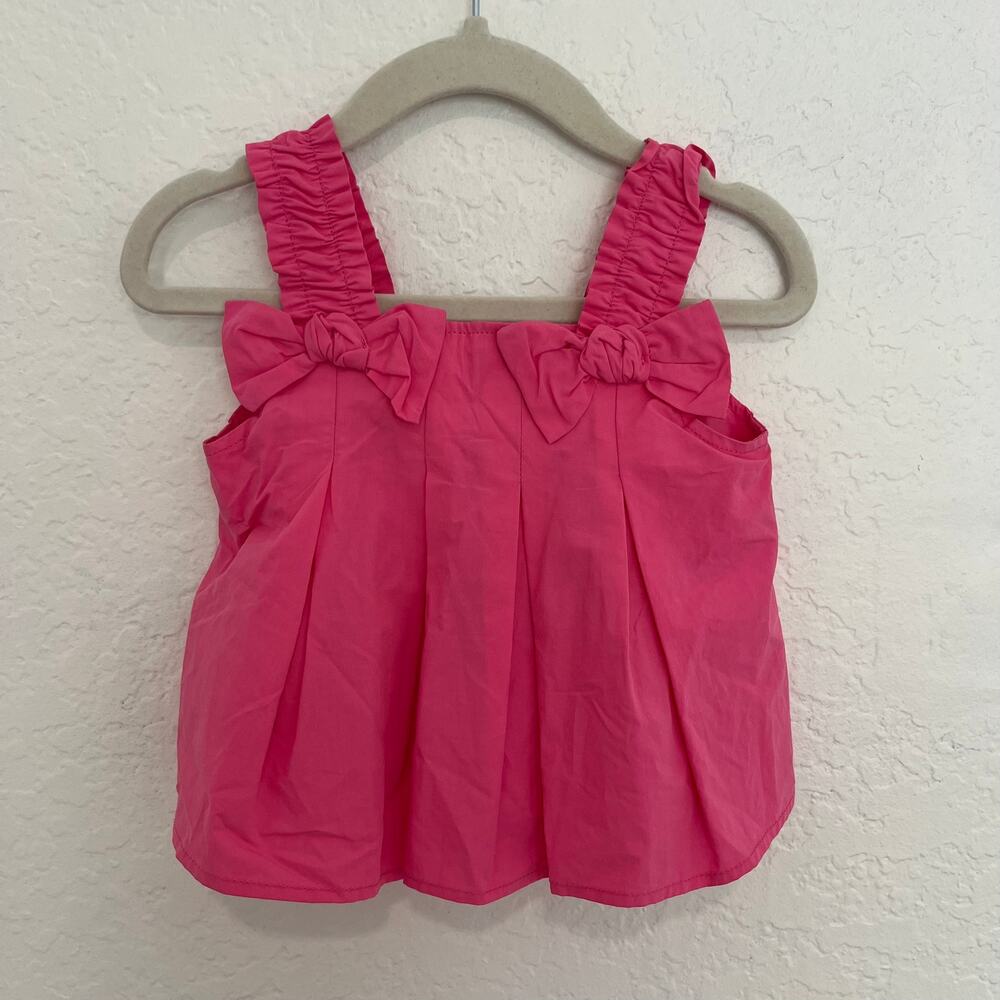 Zara Baby Girl Pink Pleated Bow Shoulder Tank Size 1.5 Years (12-18 Months) NWOT